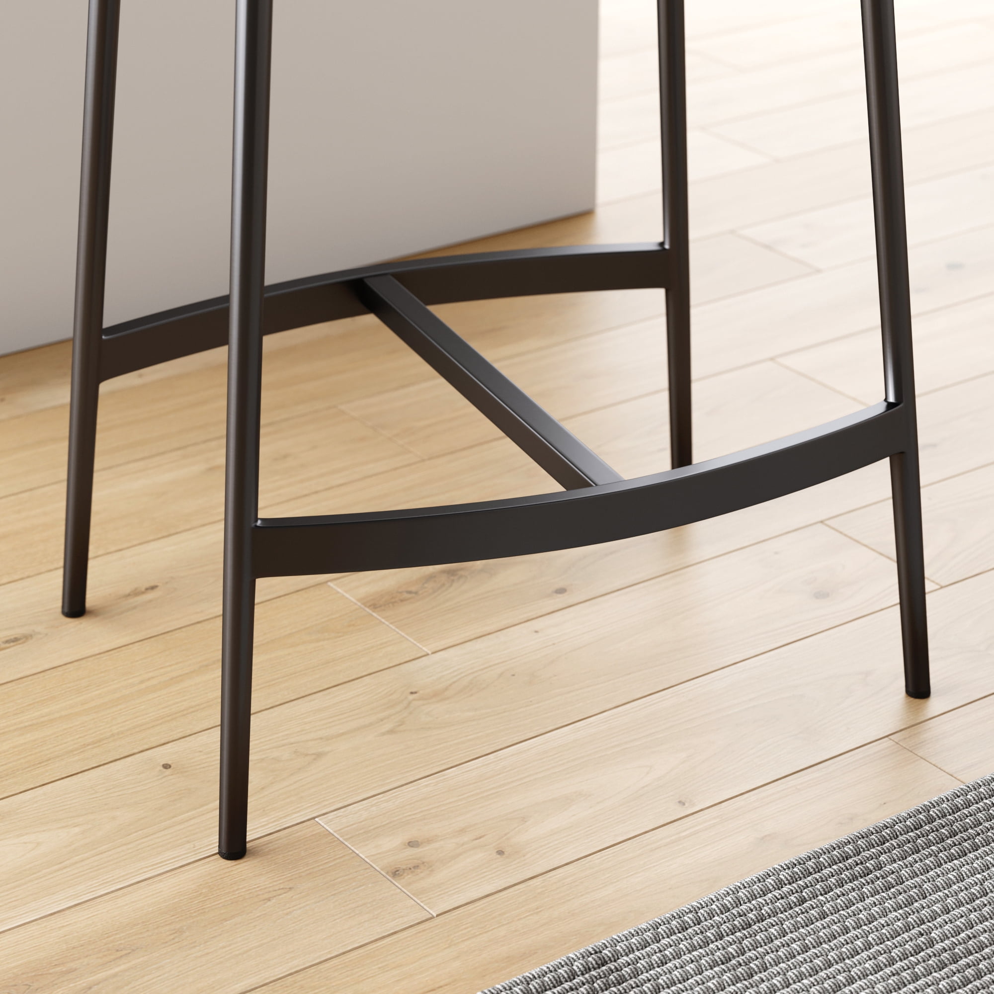 Nathan James Arlo Modern Backless Upholstered Kitchen Counter Bar Stool with Saddle Seat and Metal Base, Grey/ Matte Black