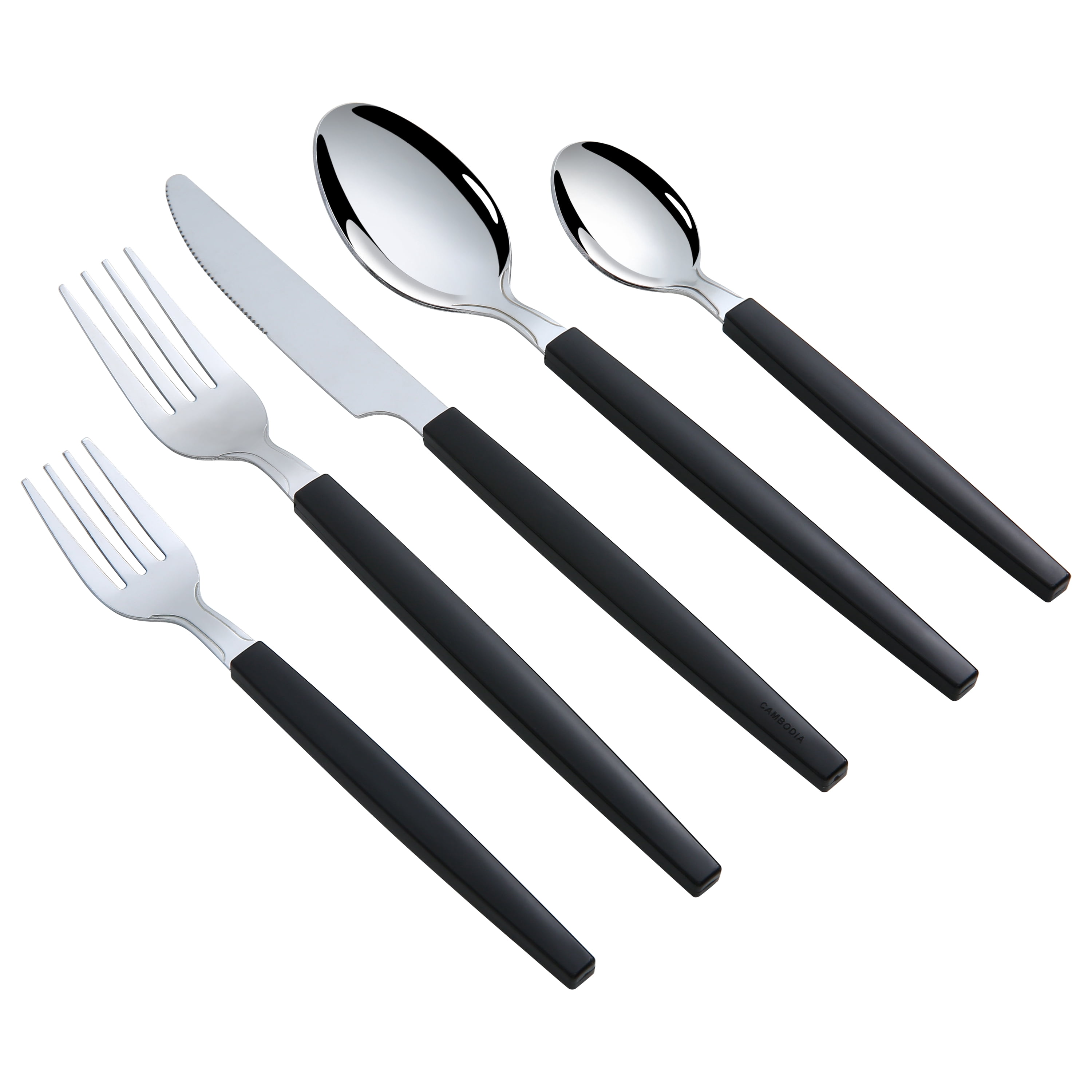 Mainstays 49-Piece Flatware Set with Black Stainless Steel and Organizer Tray Service for 8