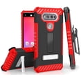 thumbnail image 1 of RED TRI-SHIELD RUGGED CASE COVER with MAGNETIC KICKSTAND + BELT CLIP HOLSTER + LANYARD STRAP FOR LG V20 PHONE (VS995, LS997, H918, US996, 6505A, H990, F800), 1 of 6