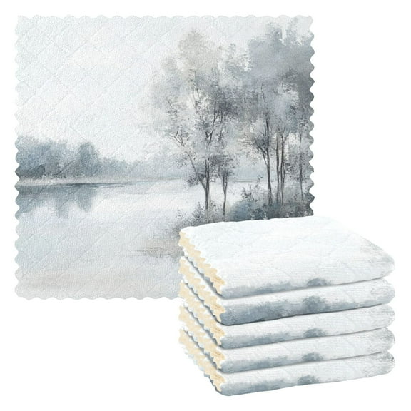 6 Pieces of Kitchen Towels 11x11Inch Kitchen Dish Cloths Kitchen Dish Towels Reuseable Cleaning Cloths White-Gray Woods