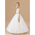 thumbnail image 6 of Tulle First Communion Dress Lace Appliques Flower Girl Dresses for Wedding Girls Pageant Ball Gown (Ivory 2 -3Years）, 6 of 9