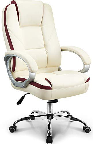 Ergonomic High Back Cushion Lumbar Support with Wheels Comfortable White Upholstered Leather Racing Seat Adjustable Swivel Rolling Home Executive NEO CHAIR Office Chair Computer Desk Chair Gaming