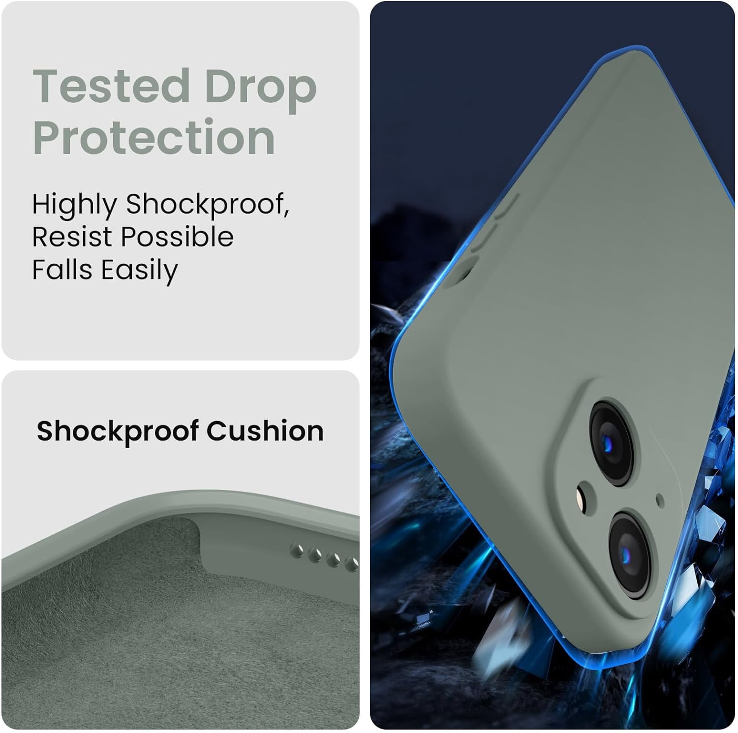 for iPhone 15 Plus Case, Silicone Upgraded [Camera Protection] Case with [2 Screen Protectors], Soft Anti-Scratch Microfiber Lining Inside, 6.7 inch, Calke Green