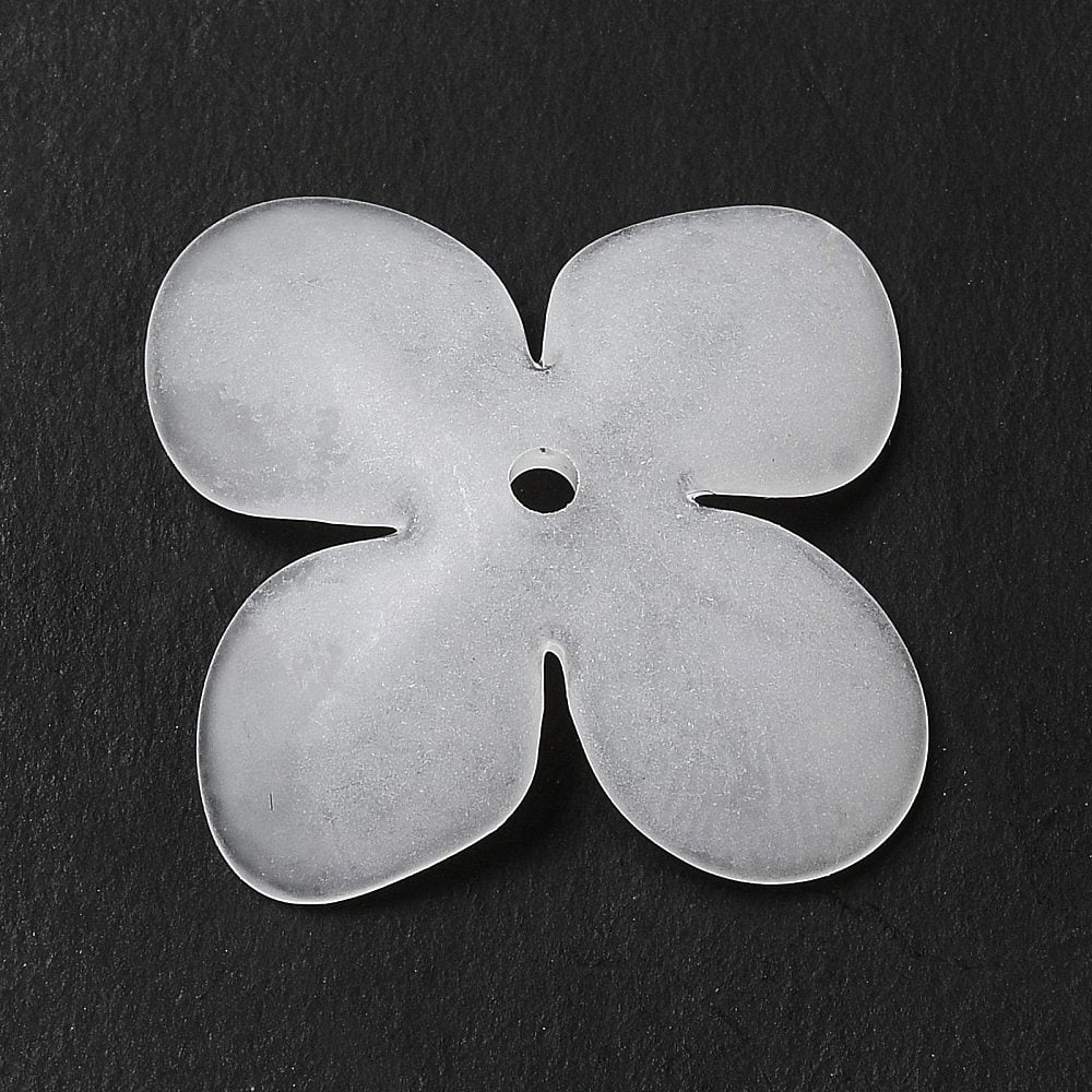 500gs Transparent Acrylic Bead Caps 4-Petal Frosted Flower White 26x26.5x5mm Hole: 1.8mm about 769pcs/500g