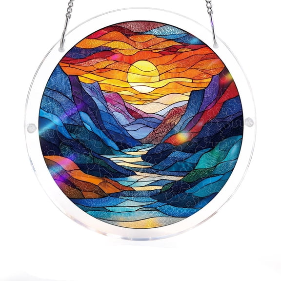 7.4 Inch 83-Piece Acrylic Suncatcher Puzzle For Windows & Outdoor Garden – DIY Stained Glass Effect Decor with Light Refracting Pieces, Creative Craft Gift for Adults