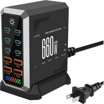 660W Charging Station for Multiple Devices, 10 Ports GaN III USB C Fast Charger Block, USB C Fast Charging Hub Organizer Compatible with All Phones and Computers for Home Office Travel, Black