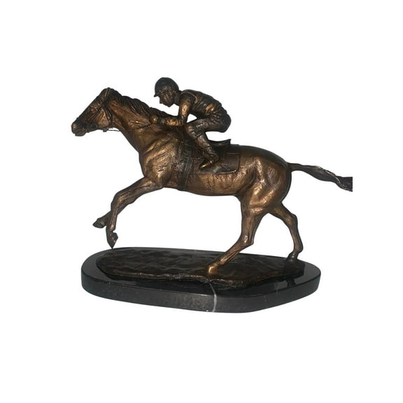 Nifao Jockey on horse two tones Bronze Statue – Home Decor Sculpture, 11"L x 4"W x 8"H
