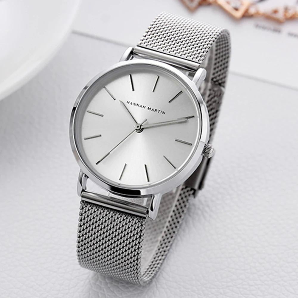 Hannah Martin Classic 36mm  Ladies Clock Japanese Movement Simple Stainless Steel Mesh With Gold Quartz Waterproof Women Watches