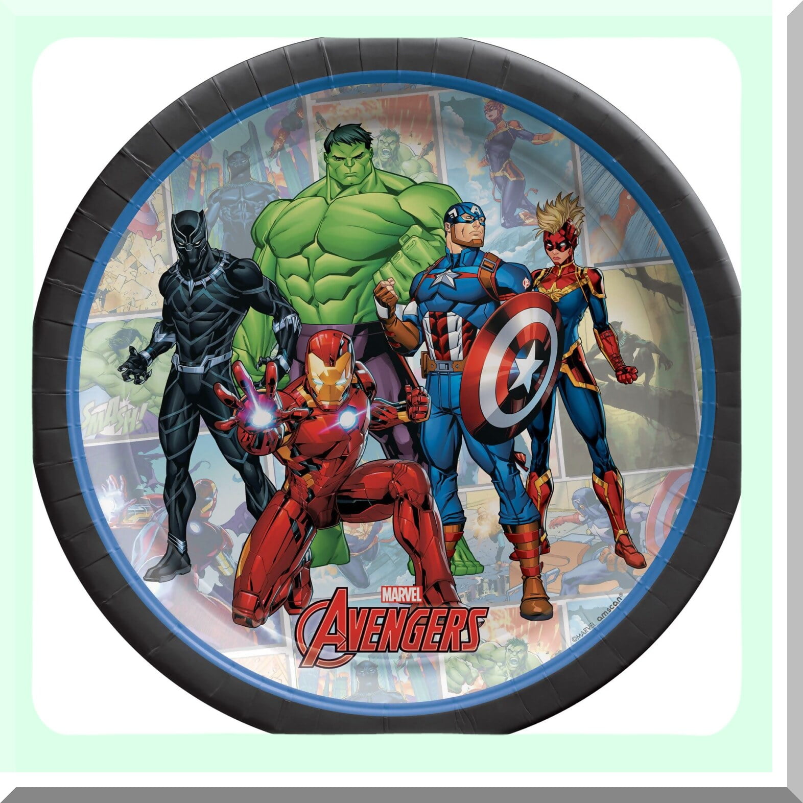 Avengers Birthday Party Supply Bundle - 24 Dessert Cake Plates (7 Inch), Includes Dinosaur Sticker Sheet