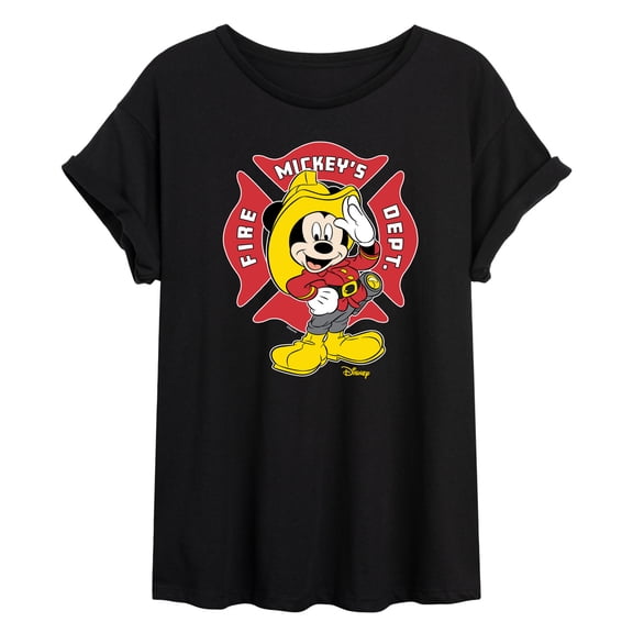Disney - Firefighter Mickey - Fire Dept. At Your Service - Juniors Ideal Flowy Muscle T-Shirt