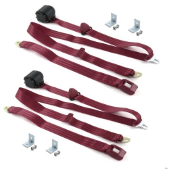 Chevy Chevelle 1968-1972 Standard 3 Point Burgandy Retractable Bucket Seat Belt Kit with Bracketry - 2 Belts