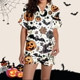 thumbnail image 5 of Weebloom Halloween Soft Pajamas For Women Pumpkin Leisure Silk Satin Short Sleeve Button Down Tops And Shorts Set Sleepwear Nightwear Pjs Loungewear Light Yellow M, 5 of 7