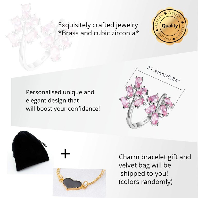 Uloveido Adjustable Rose Flower Open Ring - Zirconia-Encrusted Petal Vine Design, Statement Jewelry