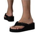 thumbnail image 3 of pwidon Women's Wedge Platform Thong Flip Flops Sequin Sparkly Bling Open Toe Slip On Summer Beach Casual Walking Sandals Black 5.5, 3 of 6