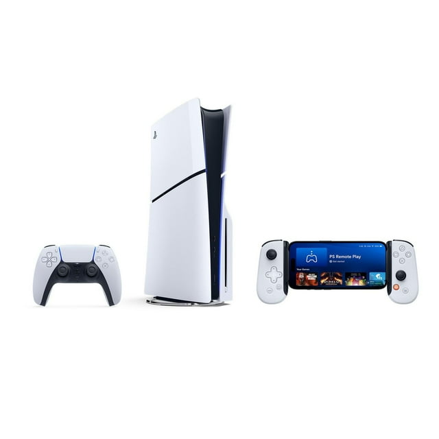 PlayStation®5 console (model group – slim) PLUS Backbone One - PlayStation Edition (USB-C) - Mobile Gaming Controller for iPhone 15 Series and Android - 2nd Generation - White, Bundle