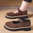 thumbnail image 2 of Women's Retro Faux Suede Chunky Heel Loafers, Round Toe Platform Casual Shoes, Adjustable Buckle Comfortable Mid Heel Walking Shoes for Daily Wear, 2 of 9