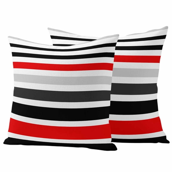 2 Pack Outdoor Waterproof Throw Pillow Covers,Red Black Grey Stripes Decorative Square Pillow Case Patio Pillowcases for Chair Couch Sofa 16x16in