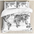thumbnail image 3 of Ambesonne Modern Floral Planet Earth Petals with Butterflies Flying on Continents Oceans Graphic Art Duvet Cover Set, 3 of 3