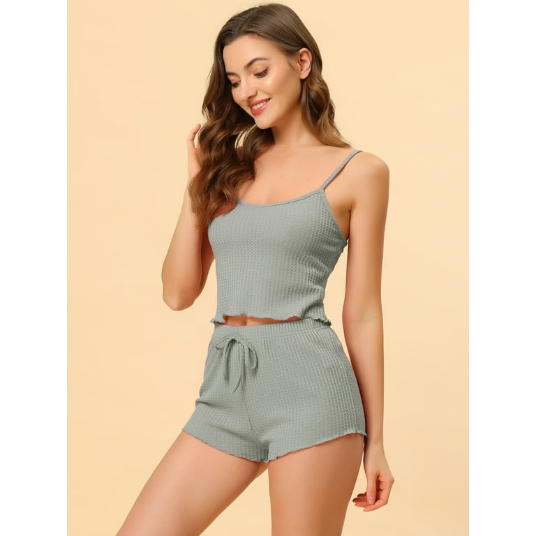 Unique Bargains Women's Pajama Spaghetti Strap Cami Shorts Lounge Sleepwear  Sets 