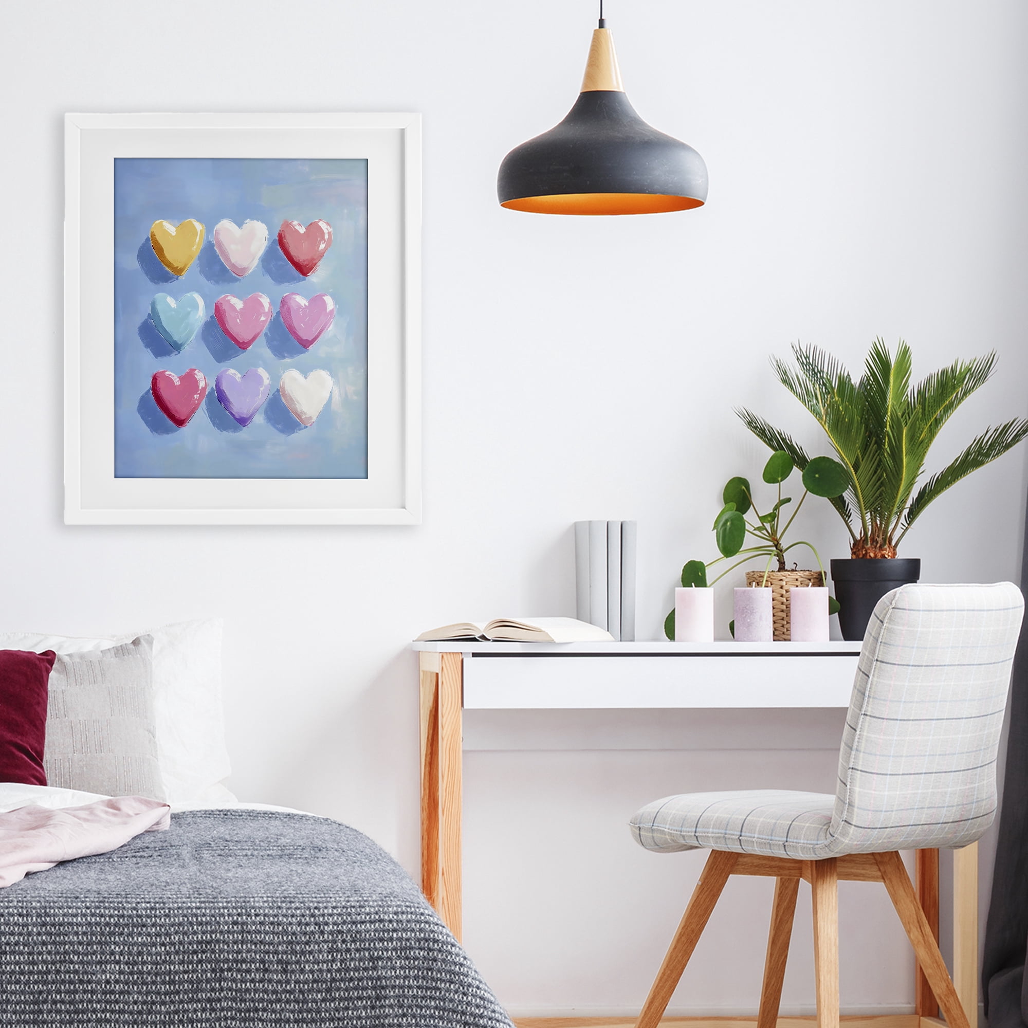 Stupell Industries Pastel Heart Grid White Framed Print Under Glass, design by The Prints Vibe