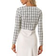 thumbnail image 3 of INSPIRE CHIC Crop Jacket for Women's Open Front Long Sleeve Plaid Tweed Blazers White XS, 3 of 5