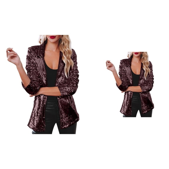 Sequin Jacket for Women, Casual Long Sleeve Glitter Party Shiny Lapel Coat, Rave Lightweight Blazer, Outerwear