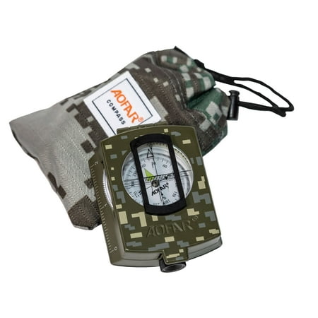 AOFAR Military Compass,AF-4580 Lensatic Sighting, Waterproof and Shakeproof with Map Measurer Distance Calculator, Pouch for Camping, Hiking