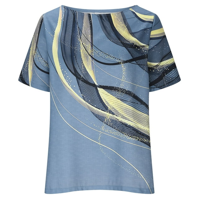 Birdeem T-Shirt Ample Décontracté pour Femmes à Imprimé, Col Rond, Manches Courtes, Chandail à Enfiler