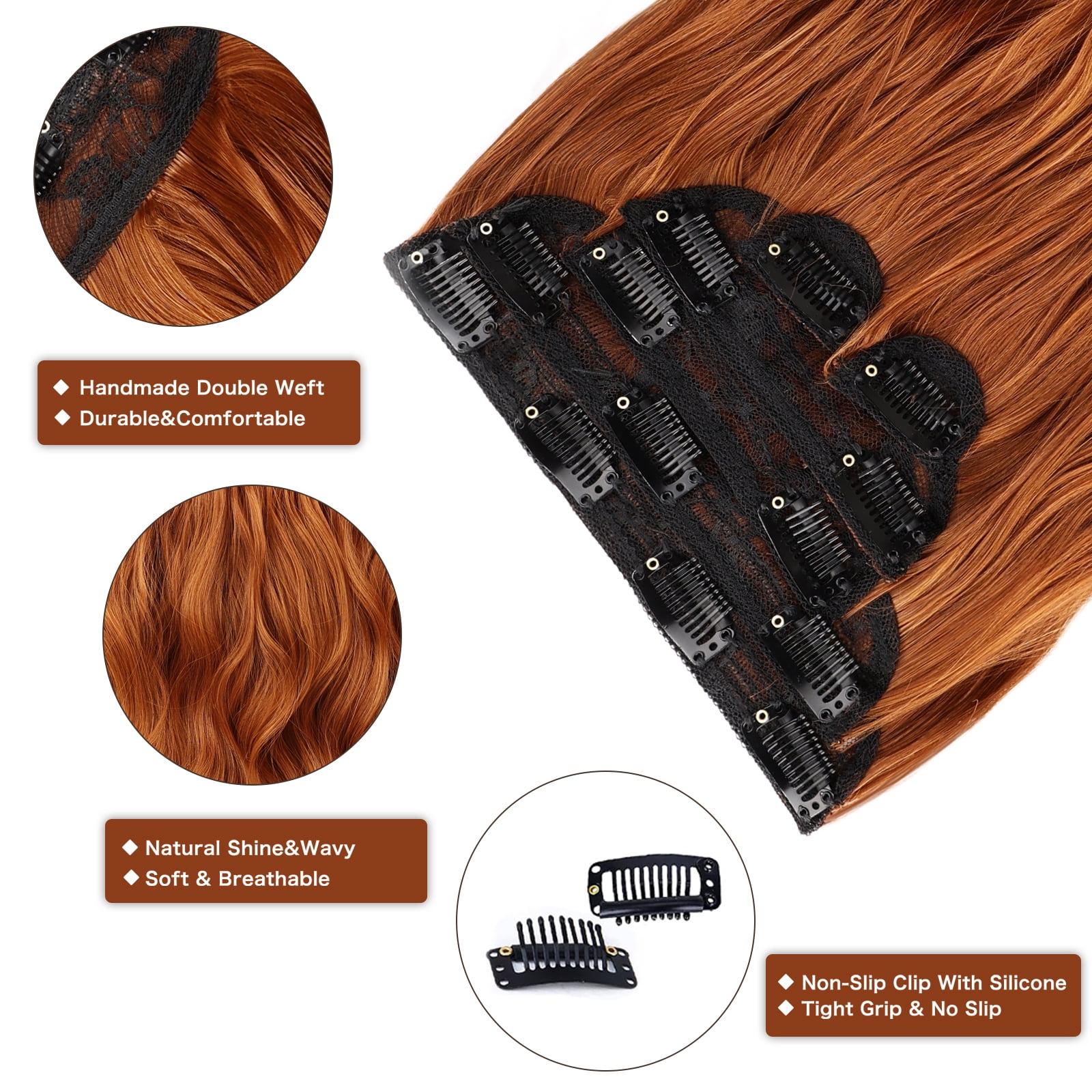 MORICA Clip in Hair Extension 20 Inch 6PCS Natural Long Wavy Curly Hairpieces for Women Thick Synthetic Fiber Double Weft Hair Full Head