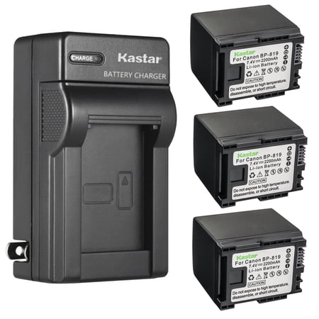 Kastar 3-Pack Battery and AC Wall Charger Replacement for Canon VIXIA HF S20 HFS20 VIXIA HF S21 HFS21 VIXIA HF S30 HFS30 Camera Canon BP-809 BP-809/B BP-809/S BP-819 BP819 BP-827 BP827 Battery