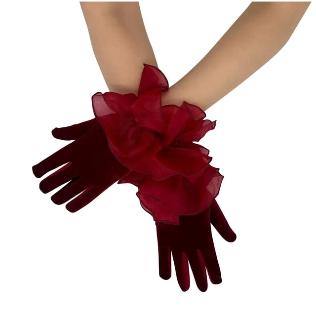 Xfvqtps Femmes Mariée Mariage Gants Rouges Dentelle Velours Pétale Opéra Fête Années 1920 Chic Occasion Spéciale Robe Formelle Danse Vin(Short)