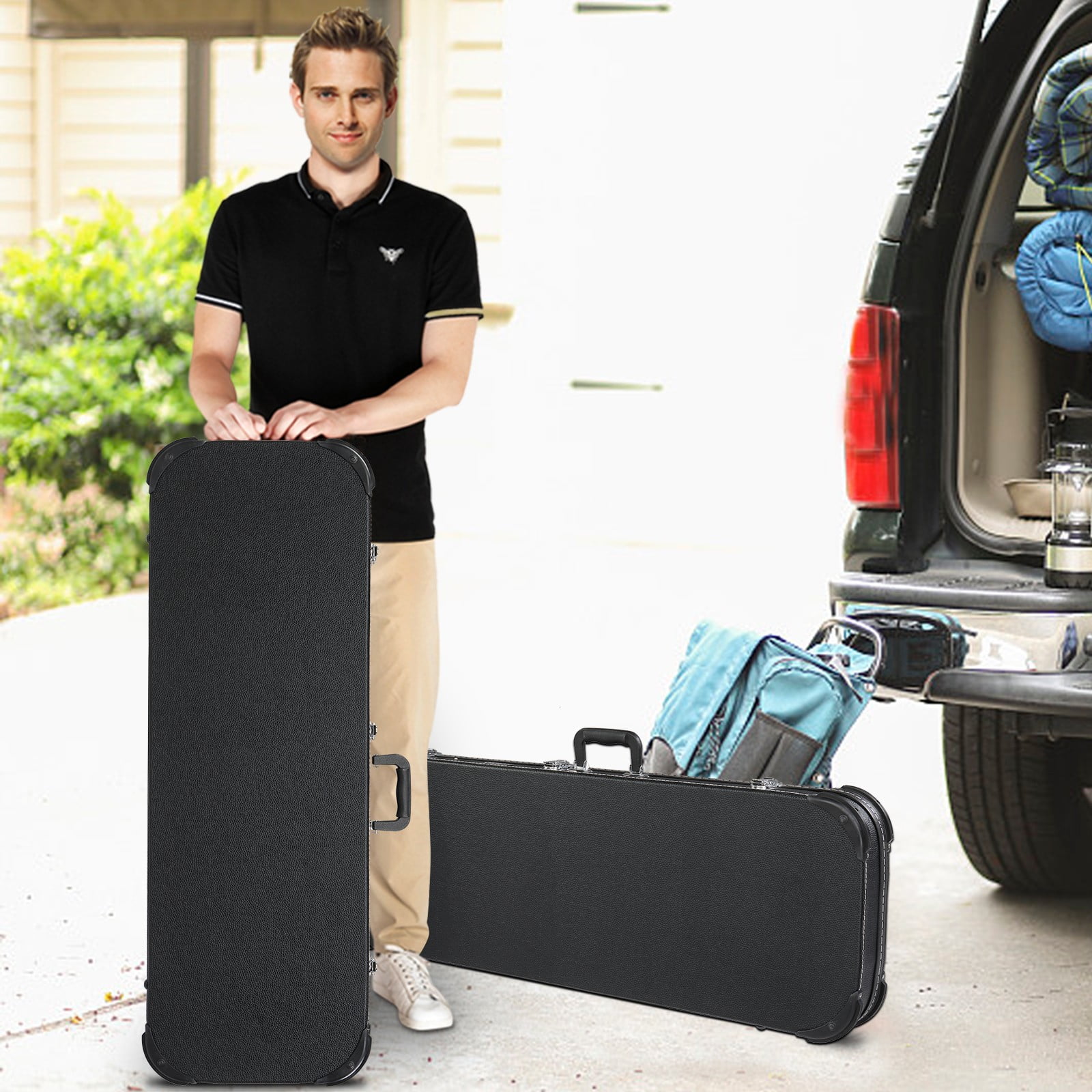 HarmonyStrings Electric Guitar Hard Case, Rectangular Guitar Hard Case, With Lock Latch Keys Handle, PVC Padding Soft Lining Water-Resistant Hard Shell Guitar Cases, for 39 in Electric Guitars