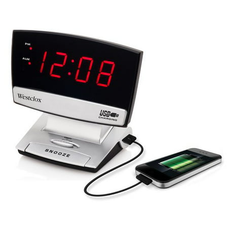 Westclox LED Display Alarm Clock with USB Charging Port- Style#
