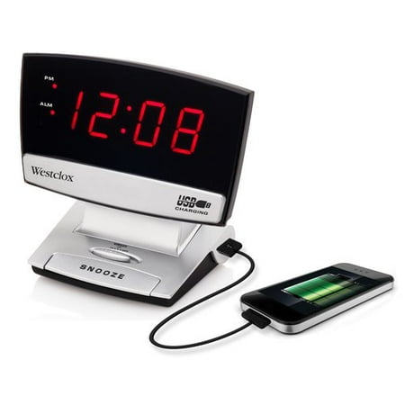 Westclox LED Display Alarm Clock with USB Charging Port- Style# (Best Cd Alarm Clock)