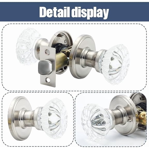 Cielsa Dawn Crystal Door Knobs 2 Pack Glass Doorknobs for Bed Bath Clear Glass Privacy Interior Door Locks Handles （Satin Nickel, Privacy）