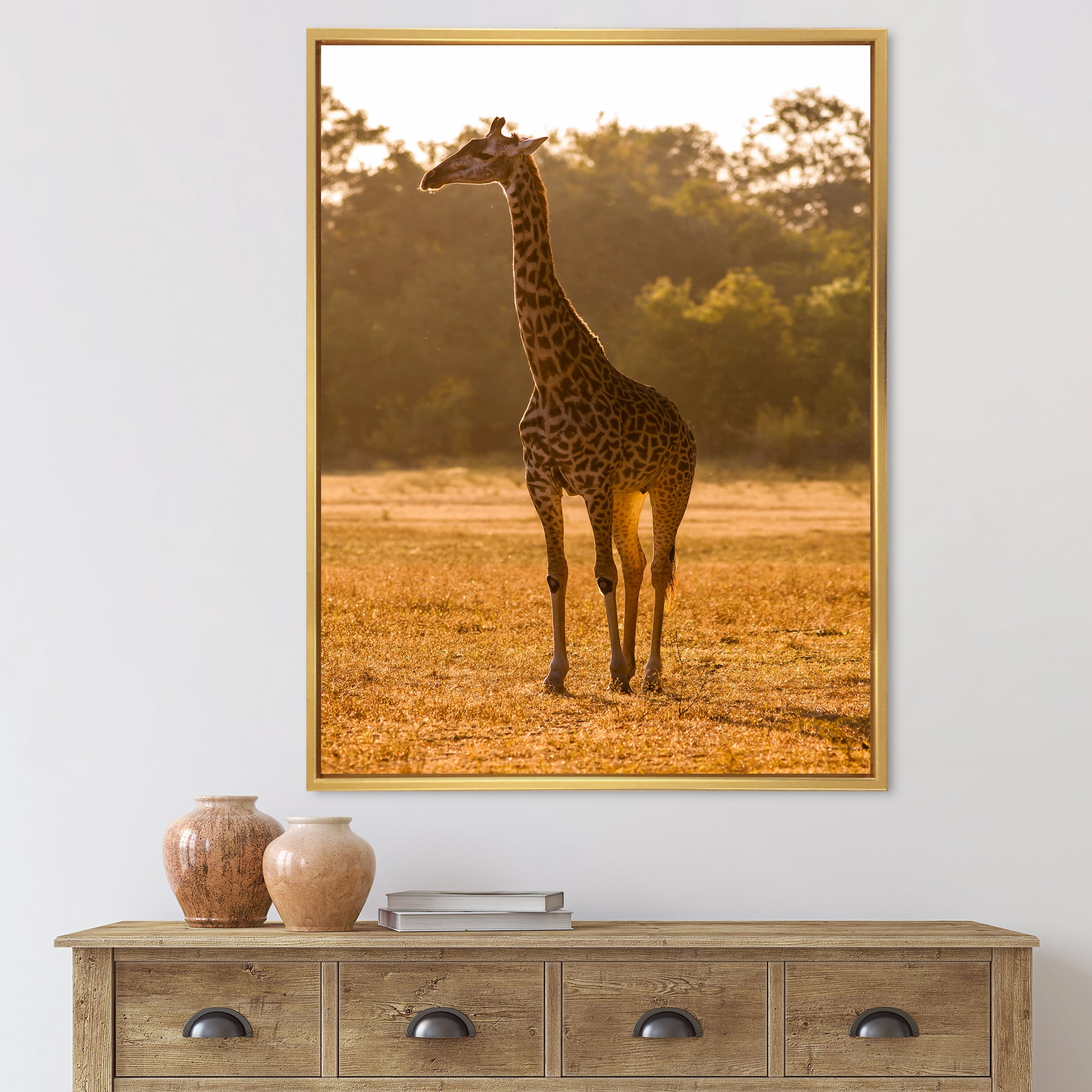 Designart 'African Giraffe In The Wildlife II' Farmhouse Framed Canvas Wall Art Print