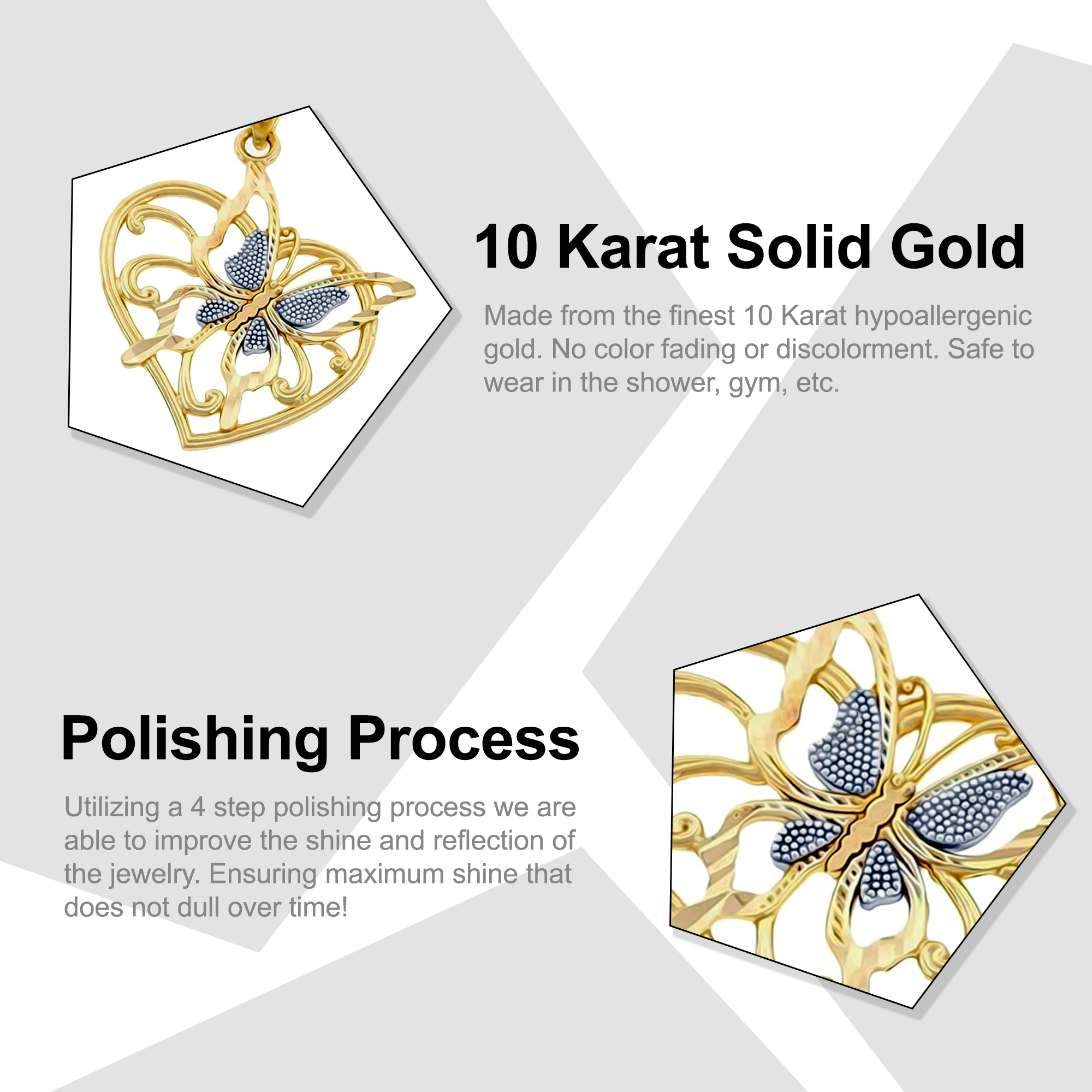 Charm America - Gold Butterfly Heart Charm - 10 Karat Solid Gold