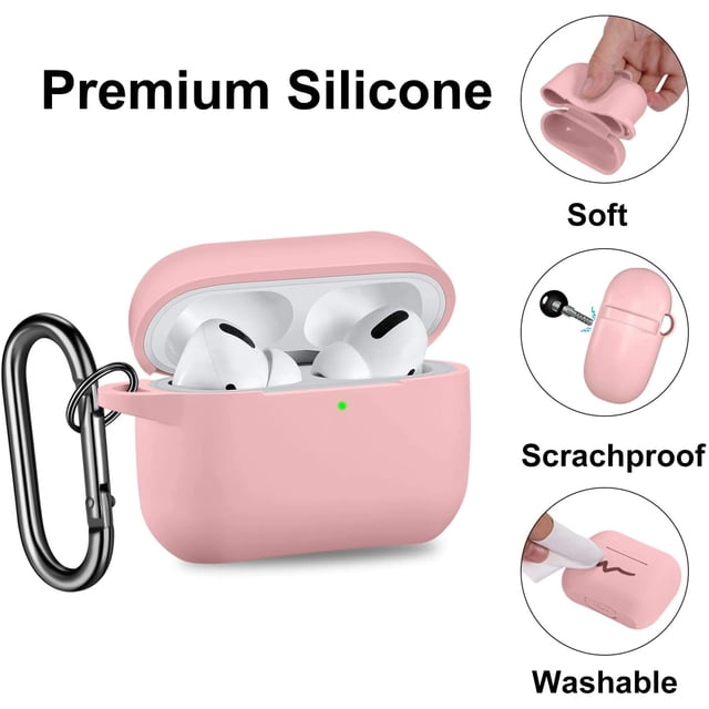 Designed for Airpods Pro Case Cover Silicone Protective Charging Case Skin Compatible for Apple Airpods Pro , (Front LED Visible) Pink