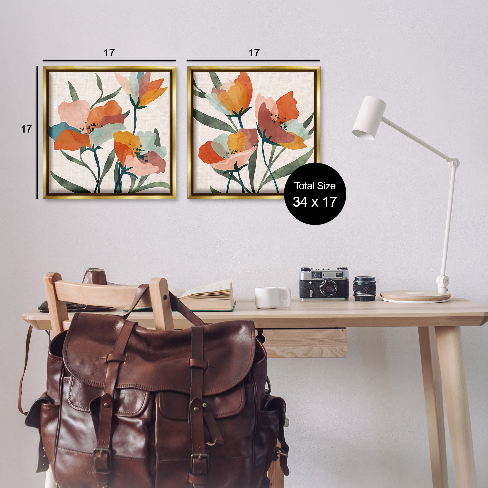 Stupell Industries Summer Bouquet Modern Abstract Botanical & Floral Painting Gold Floater Framed Canvas Art Print Wall Art, 18 x 18, Set of 2