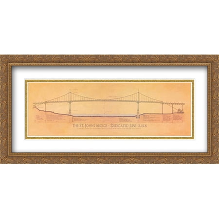 St. Johns Bridge 2x Matted 40x20 Large Gold Ornate Framed Art Print by Craig Holmes