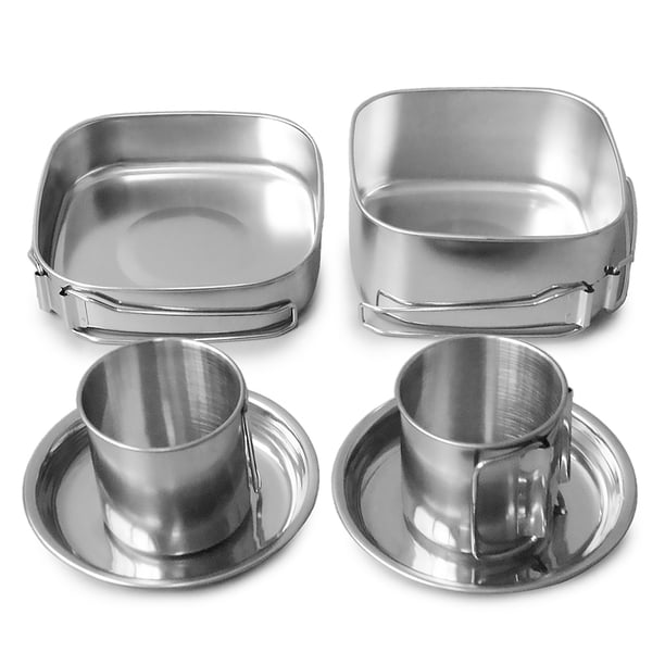 Olla al aire libre Irfora 6 UNIDS Juego de ollas al aire libre Sopa de camping Café Tazas de agua Sartenes de cocina de acero inoxidable Juego de platos para 1-2 personas Irfora Olla al aire libre