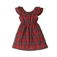 thumbnail image 1 of Robes pour Filles Manches Volantes en Maille Col Rond Robe Décontractée Unie Rouge 3-4 Ans, 1 of 4