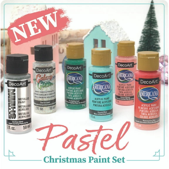 DecoArt Pastel Christmas Paint Set – 6pc Acrylic, Metallic & Glitter Paint Kit for Holiday Crafts, Ornaments & Decor