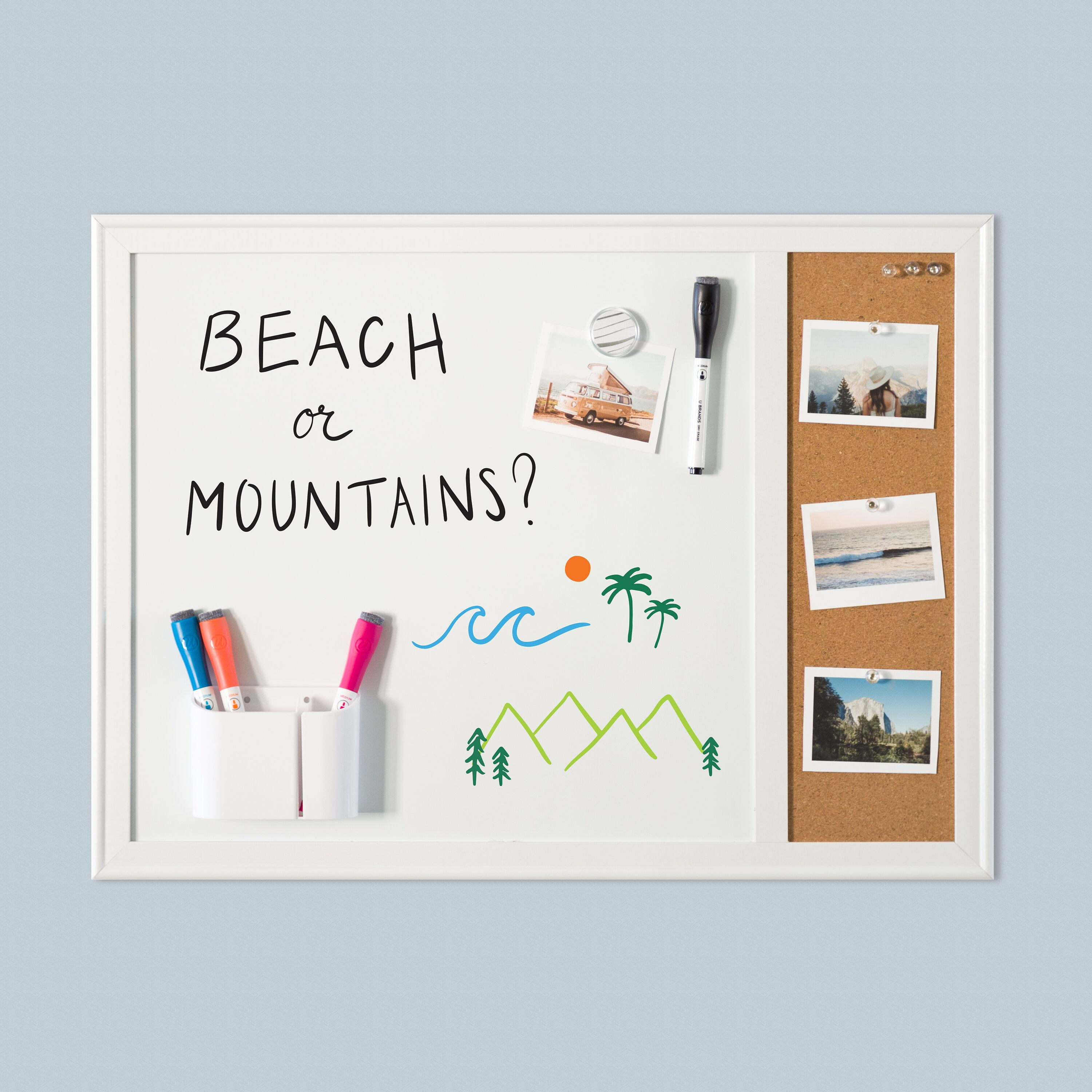 Colorfish Combination Board, Whiteboard, Cork Board, 17 x 23 in., White Decor Frame