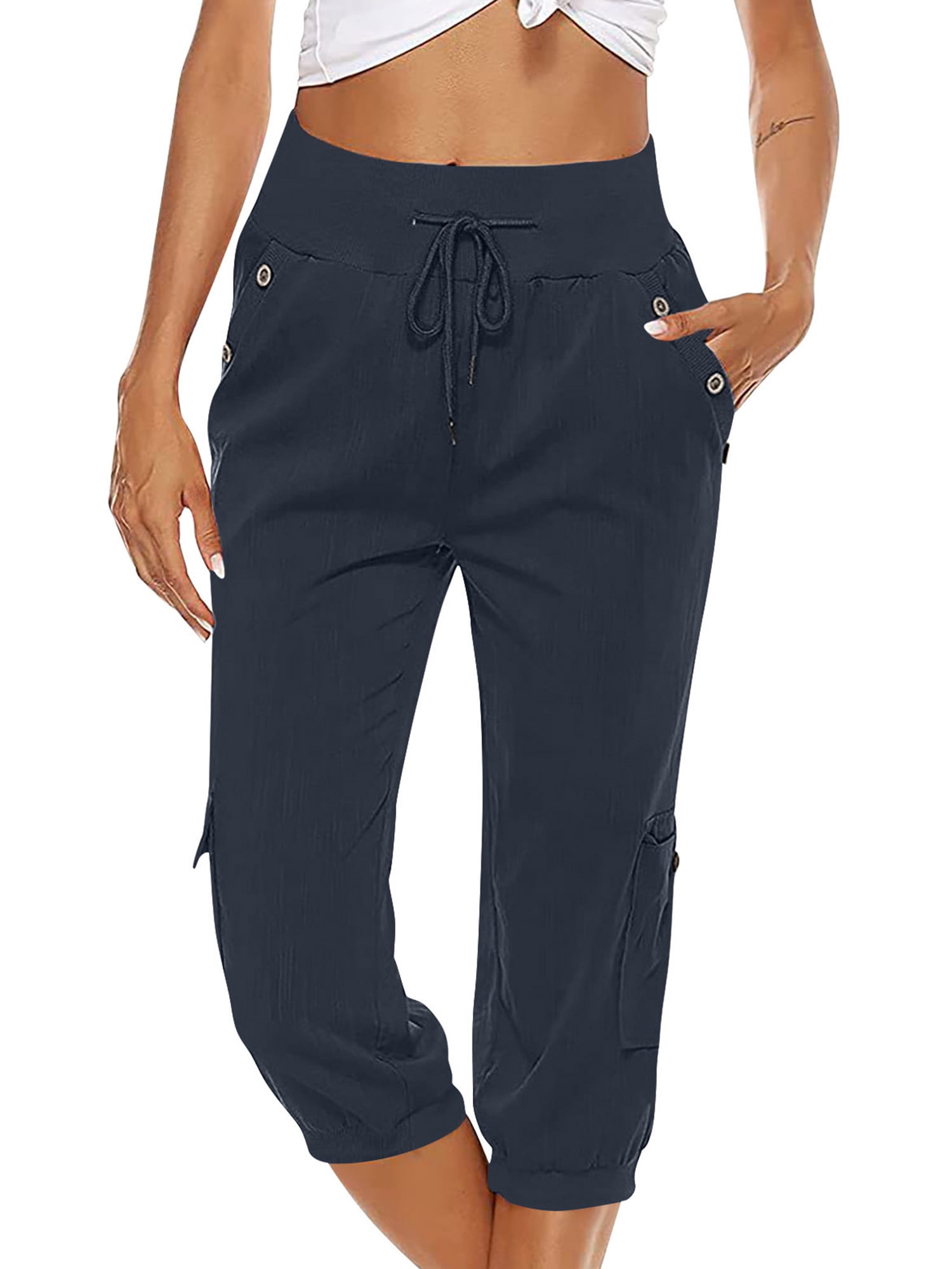 Capris for Women Casual Summer Cargo Crop Pants Loose Comfy Drawstring Yoga  Jogger Capri Pants with Pockets Camel S