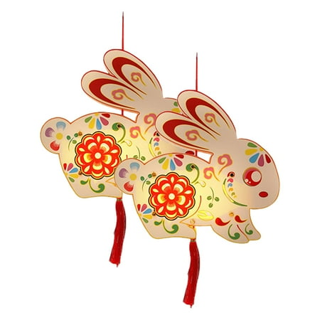 

2x Chinese Style Mid Autumn Festival Lantern Making DIY Lamp Decor Supplies Hanging Lanterns Rabbit Shaped Light Lantern for Spring Festival White