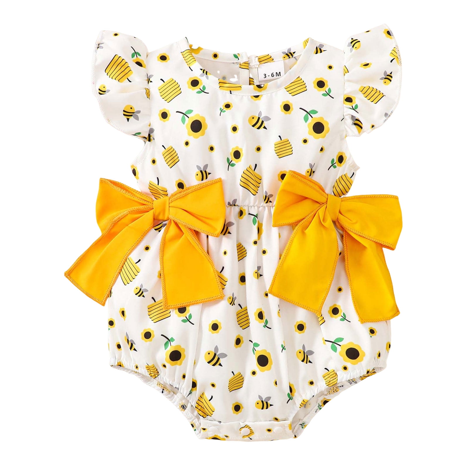 Karoyedx Baby Girl Dress Romper Ruffle Bubble Romper for Baby Girl One-Piece Shorts Jumpsuit Summer Outfit & Dress for Infants Yellow Size,3-6 Months