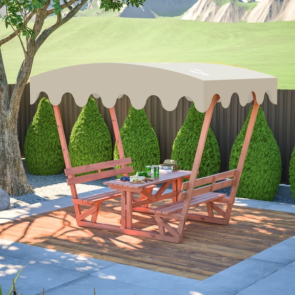 YINGYING Outdoor Picnic Table, Solid Wooden Bench Set with with Removable Canopy Children Backyard Furniture for Patio Garden