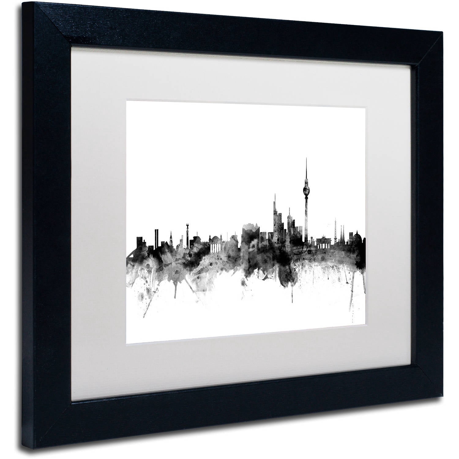 Trademark Fine Art "Berlin Germany Skyline B&W" Canvas Art by Michael Tompsett, White Matte, Black Frame