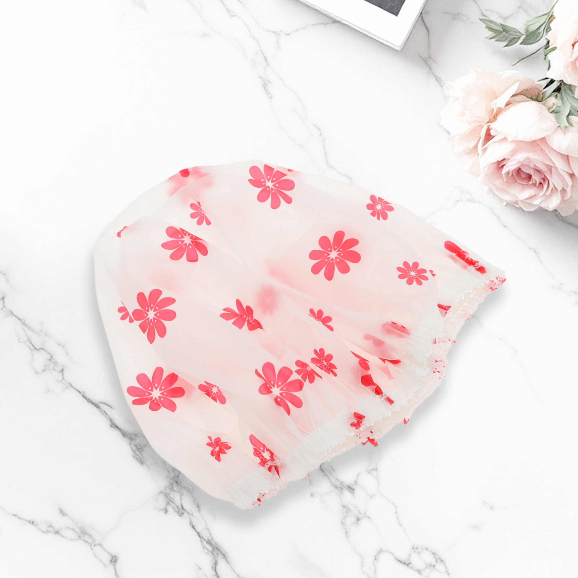 Unique Bargains Reusable Dots Single Layer Shower Cap 1 Pc Red